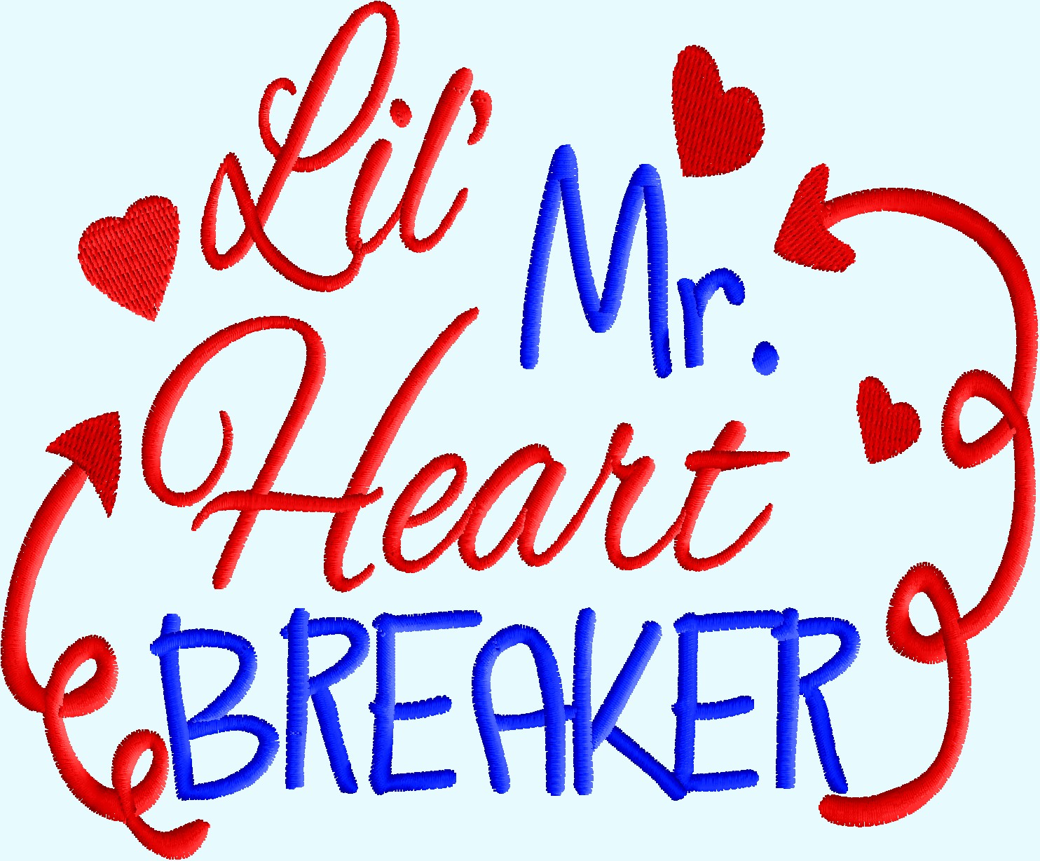 Little Mr. Heart Breaker design, 2 sizes, machine embroidery design